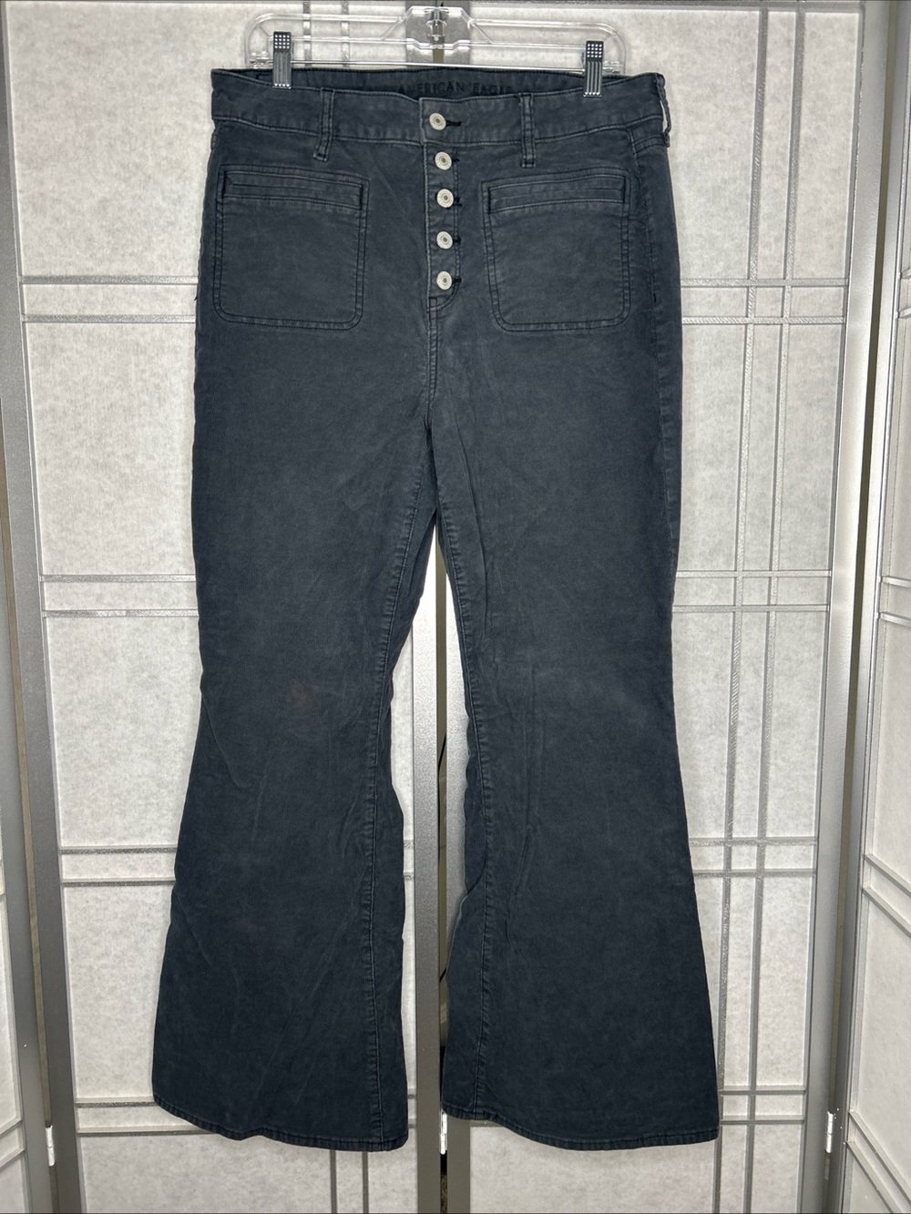 American Eagle Black Corduroy Flared Pants with Button Fly Sz 14